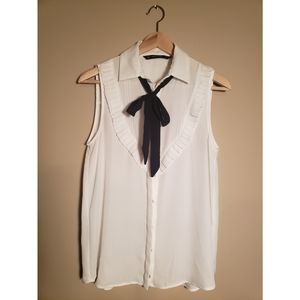 ZARA tie neck button up sleeveless blouse